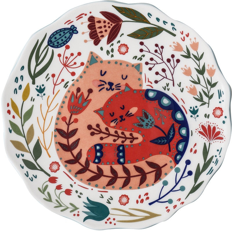 FUBU Handmade Cat Art Ceramic Plate